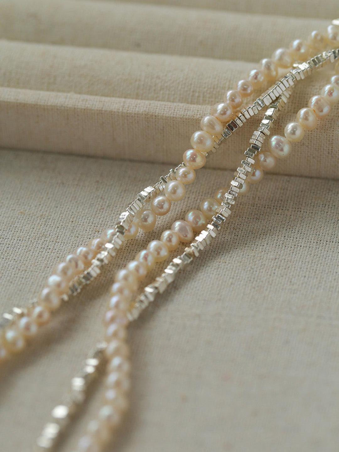 Natural Pearl Silver Bean Double Necklace - Gembea Jewelry