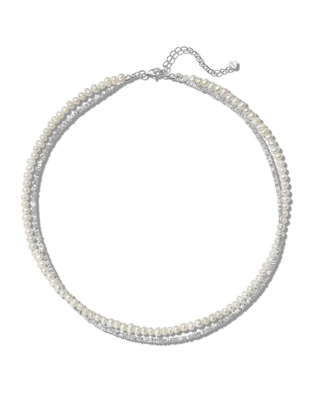 Double Layers Real Pearl Silver Chain Necklace gembea jewely