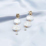 Double Round Pendant Baroque Drop Pearl Earrings - Gembea Jewelry