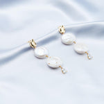 Double Round Pendant Baroque Drop Pearl Earrings - Gembea Jewelry