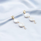 Double Round Pendant Baroque Drop Pearl Earrings - Gembea Jewelry