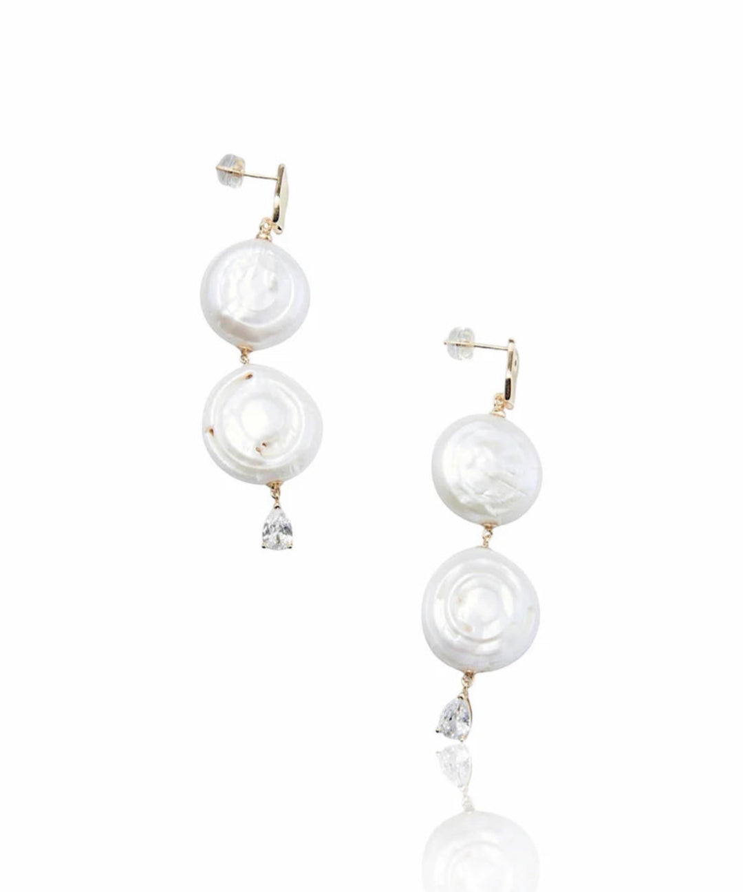 Double Round Pendant Baroque Drop Pearl Earrings gembea jewelry