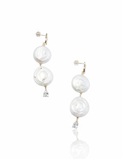 Double Round Pendant Baroque Drop Pearl Earrings gembea jewelry