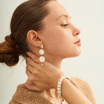 Double Round Pendant Baroque Drop Pearl Earrings - Gembea Jewelry