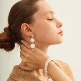 Double Round Pendant Baroque Drop Pearl Earrings - Gembea Jewelry