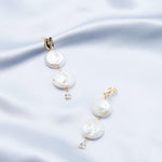 Double Round Pendant Baroque Drop Pearl Earrings - Gembea Jewelry
