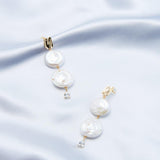 Double Round Pendant Baroque Drop Pearl Earrings - Gembea Jewelry