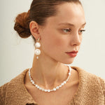 Double Round Pendant Baroque Drop Pearl Earrings - Gembea Jewelry