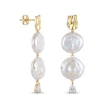 Double Round Pendant Baroque Drop Pearl Earrings gembea jewelry