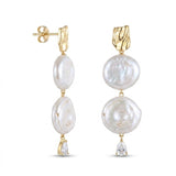 Double Round Pendant Baroque Drop Pearl Earrings gembea jewelry