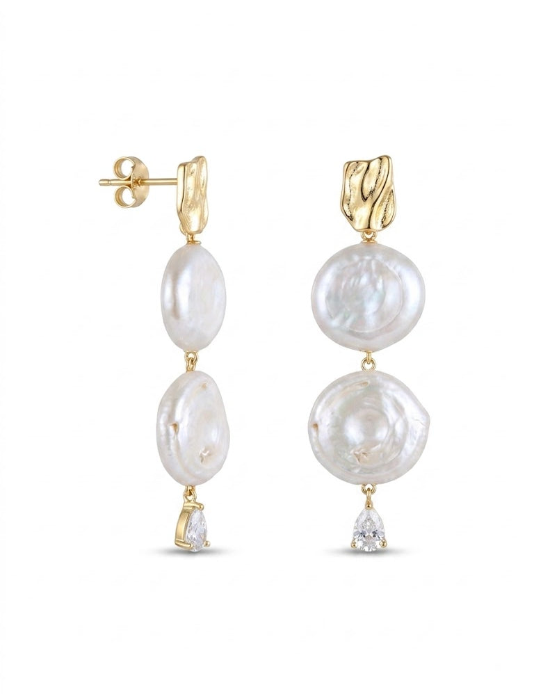 Double Round Pendant Baroque Drop Pearl Earrings gembea jewelry