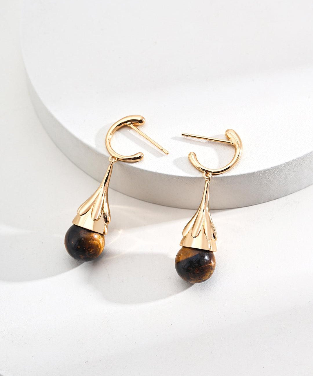 Drop-Shaped Tiger's Eye Earrings - Gembea Jewelry