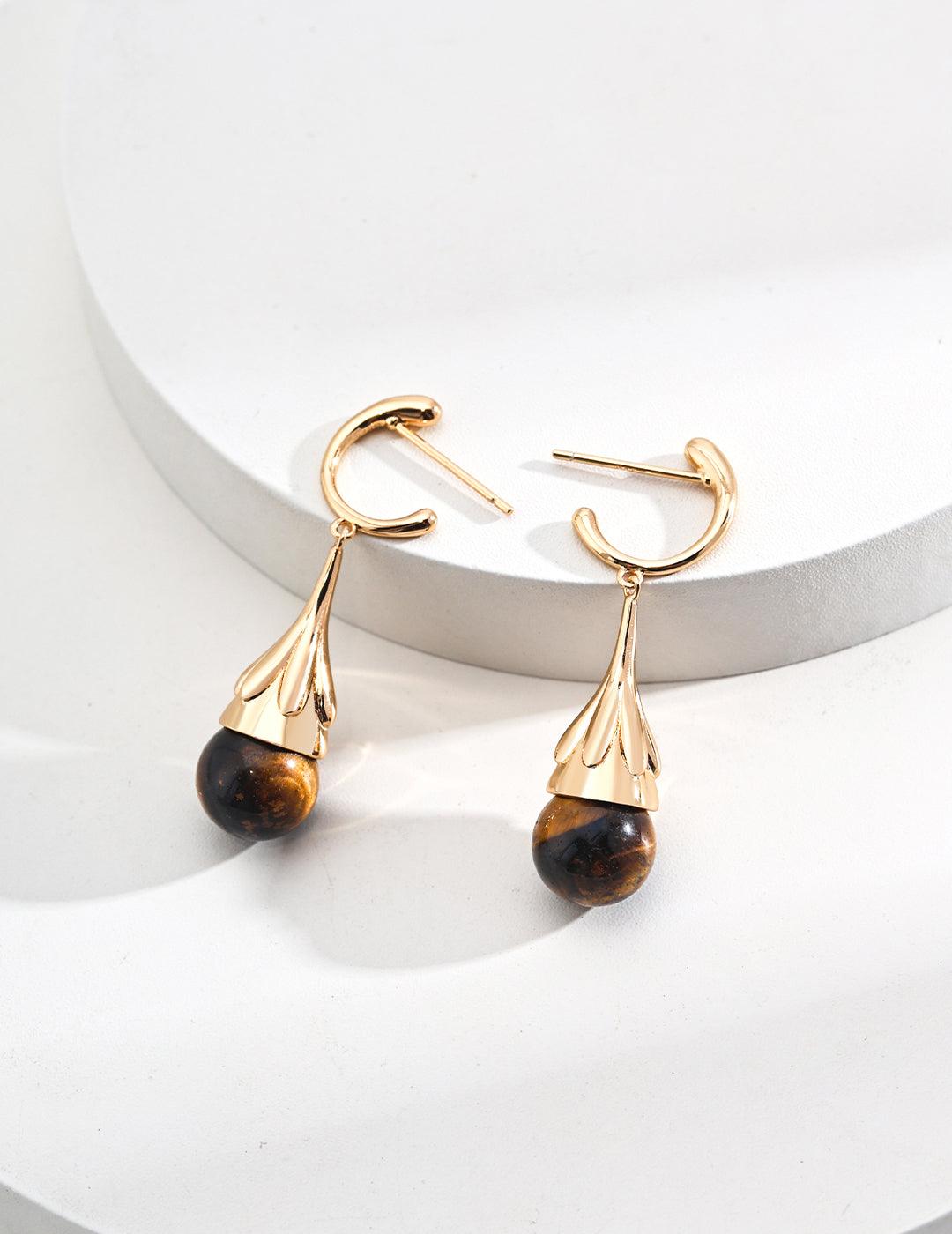 Drop-Shaped Tiger's Eye Earrings - Gembea Jewelry