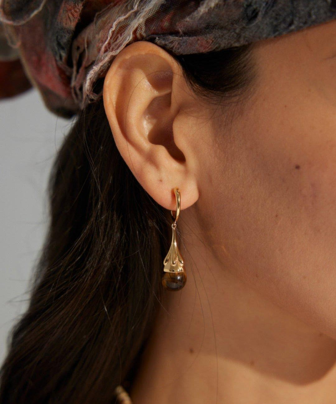 Drop-Shaped Tiger's Eye Earrings - Gembea Jewelry
