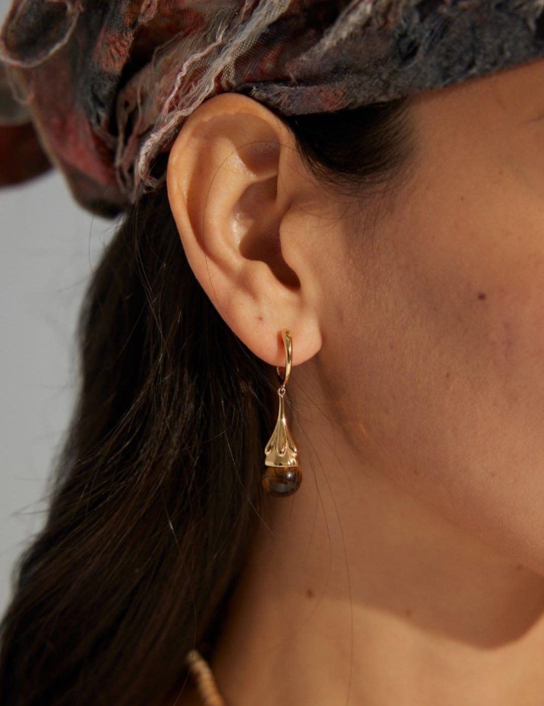 Drop-Shaped Tiger's Eye Earrings - Gembea Jewelry