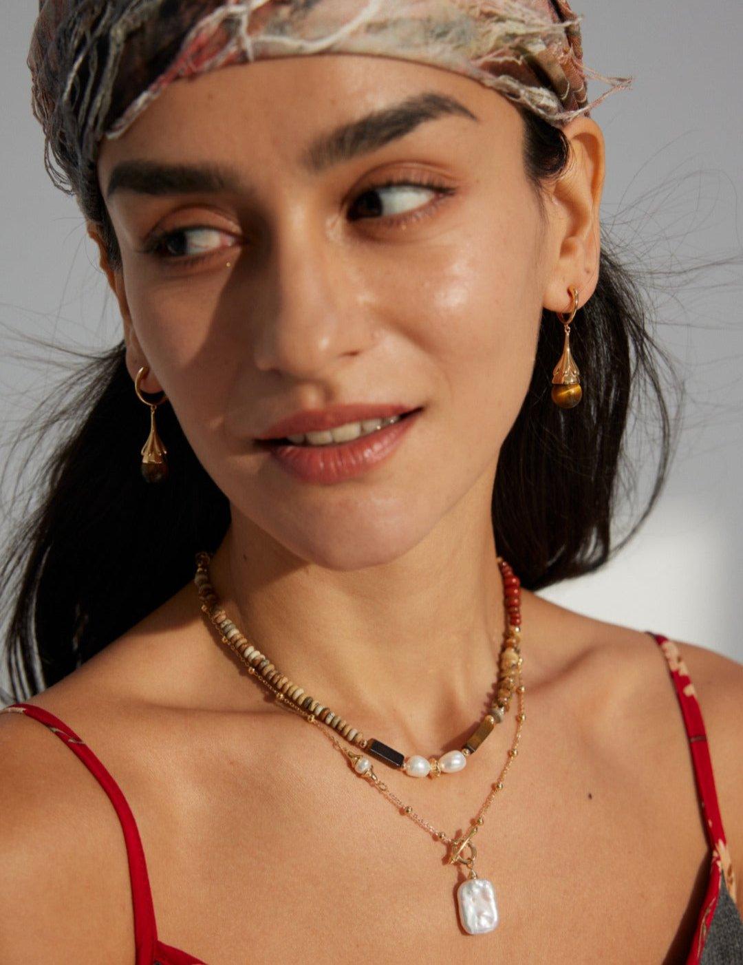 Drop-Shaped Tiger's Eye Earrings - Gembea Jewelry