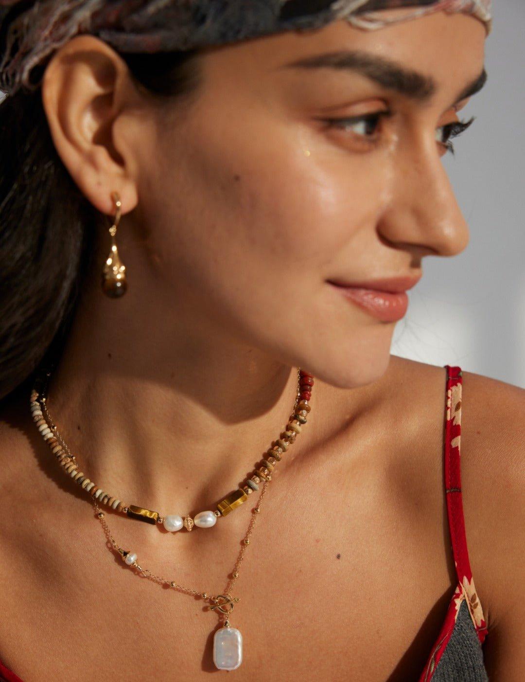 Drop-Shaped Tiger's Eye Earrings - Gembea Jewelry