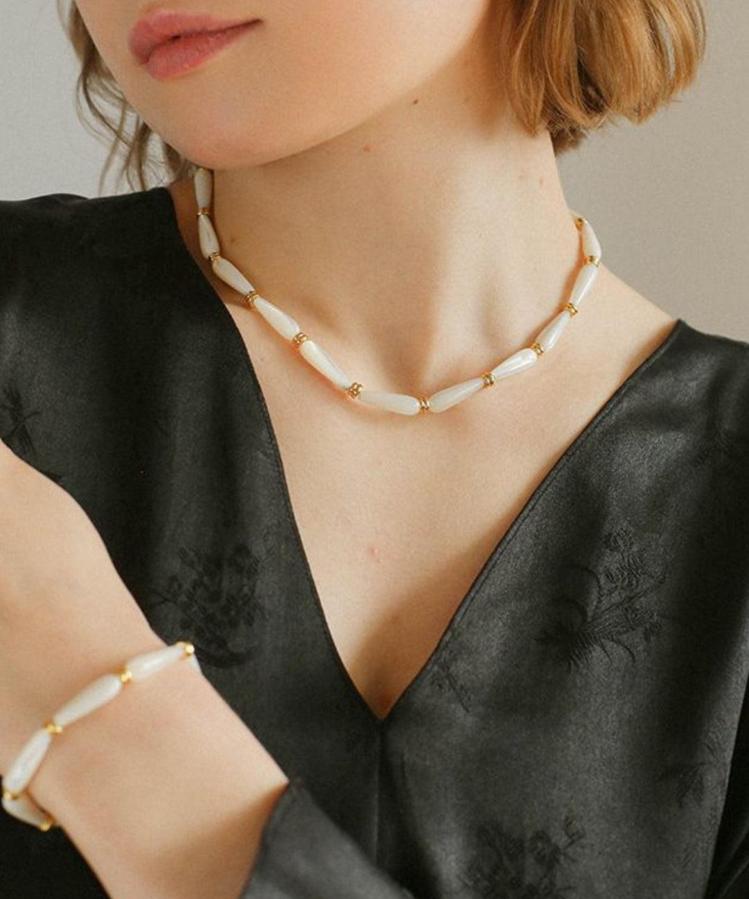 Handmade Drop White Mother of Pearl Necklace - Gembea Jewelry