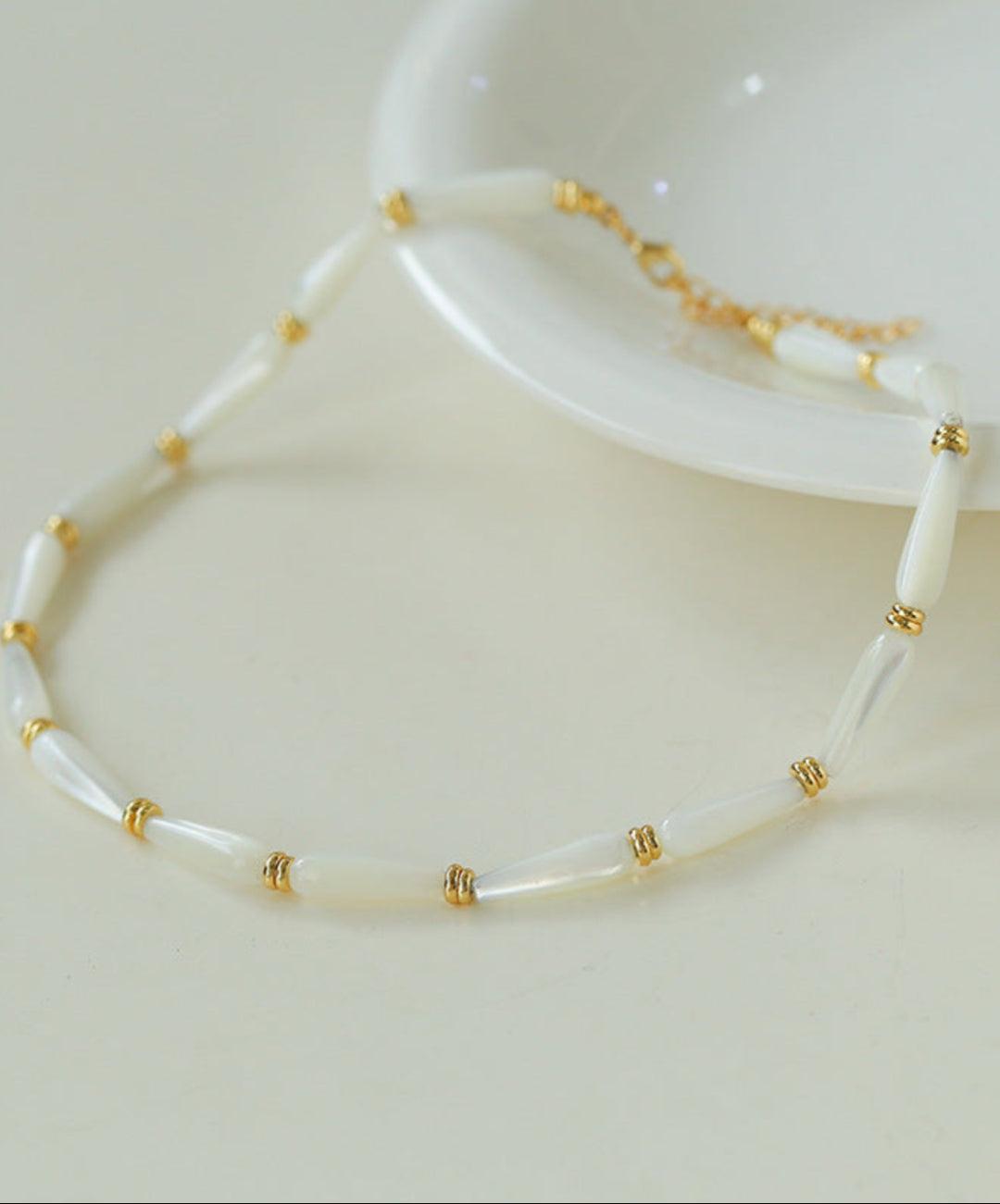 Handmade Drop White Mother of Pearl Necklace - Gembea Jewelry