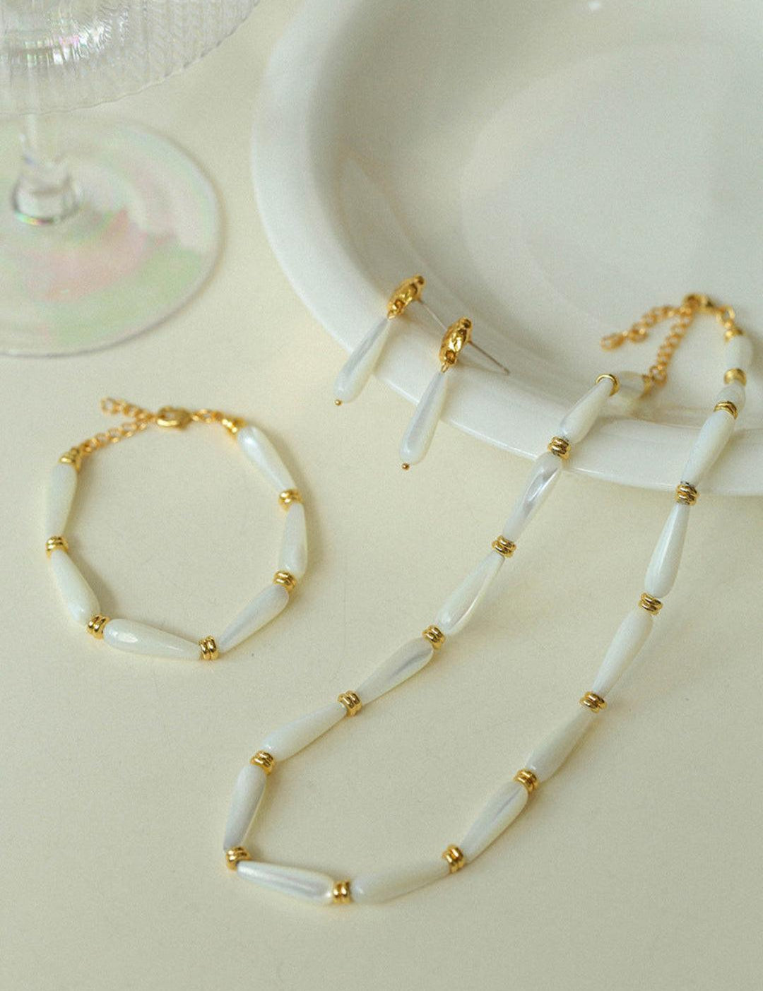 Handmade Drop White Mother of Pearl Necklace - Gembea Jewelry