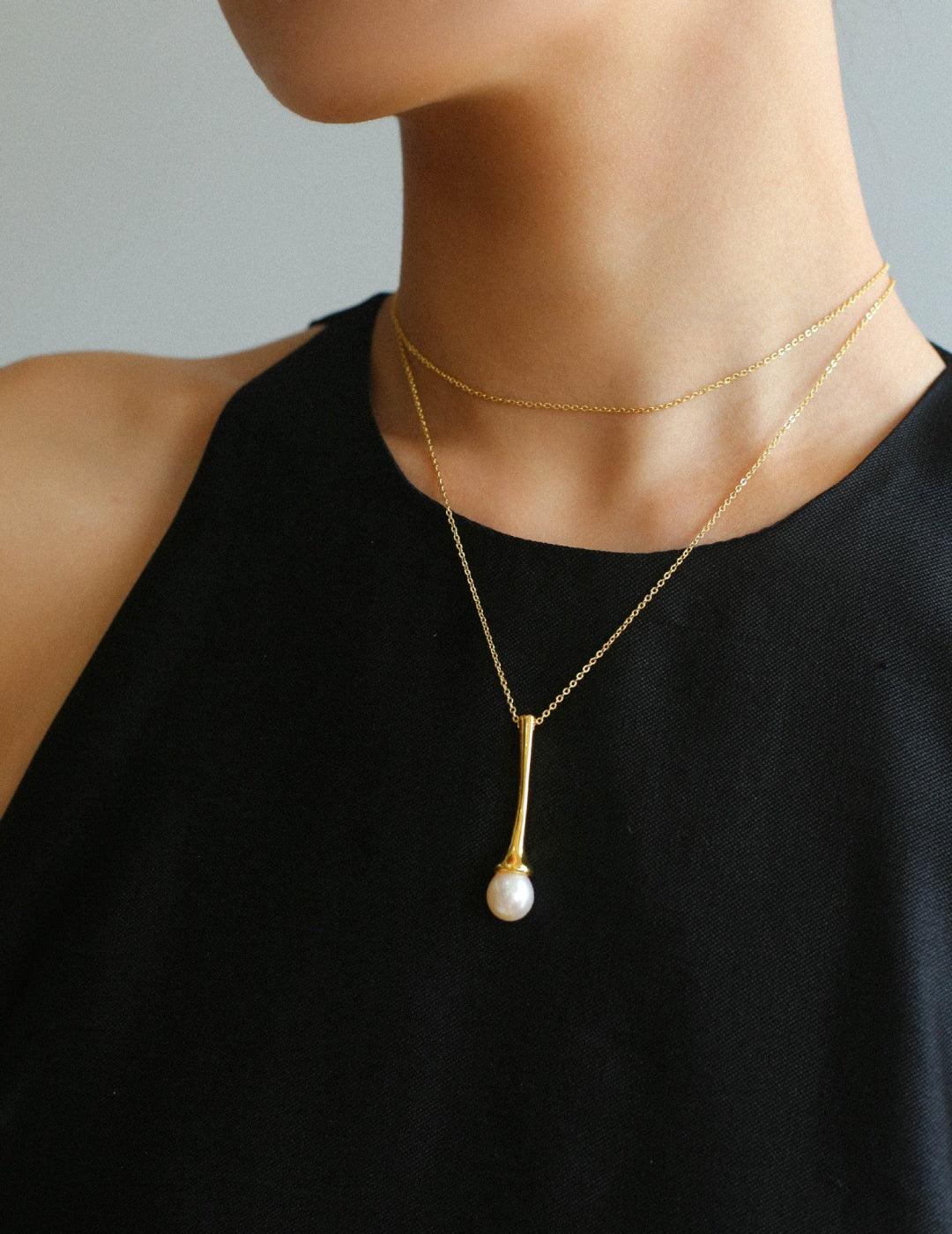 Drop Pearl Long Chain Necklace - Gembea Jewelry