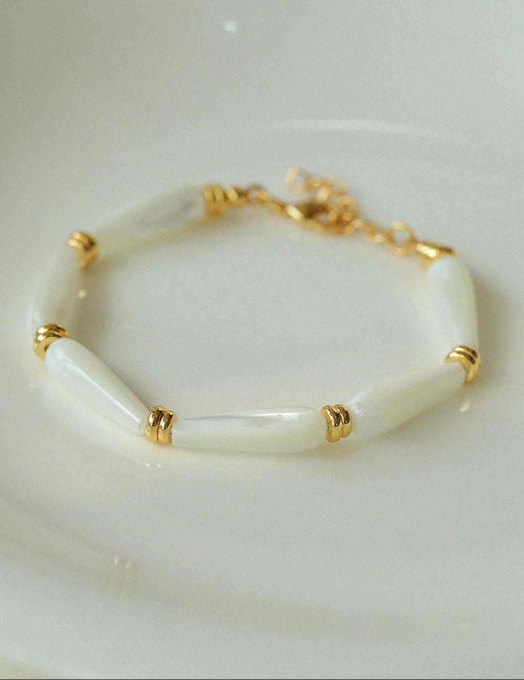 Handmade Drop White Mother of Pearl Bracelet - Gembea Jewelry