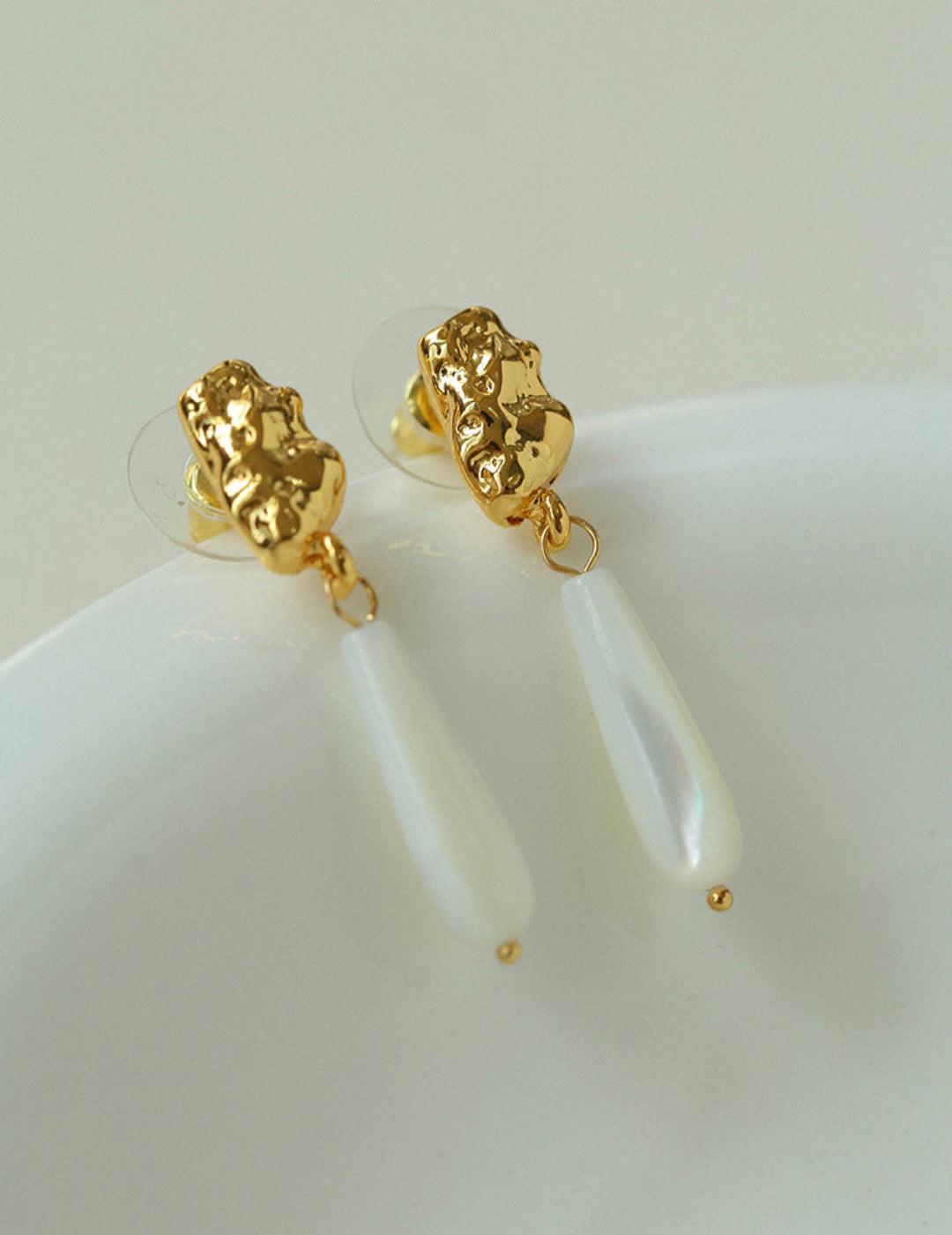 Handmade Drop White Mother of Pearl Earrings - Gembea Jewelry