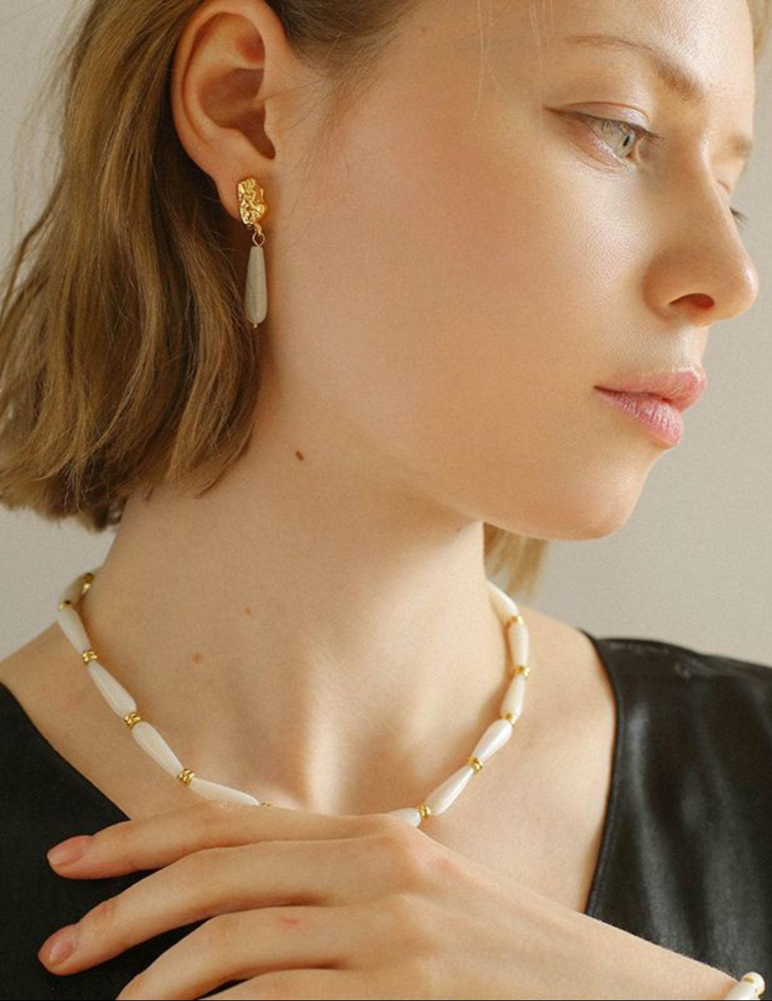 Handmade Drop White Mother of Pearl Earrings - Gembea Jewelry