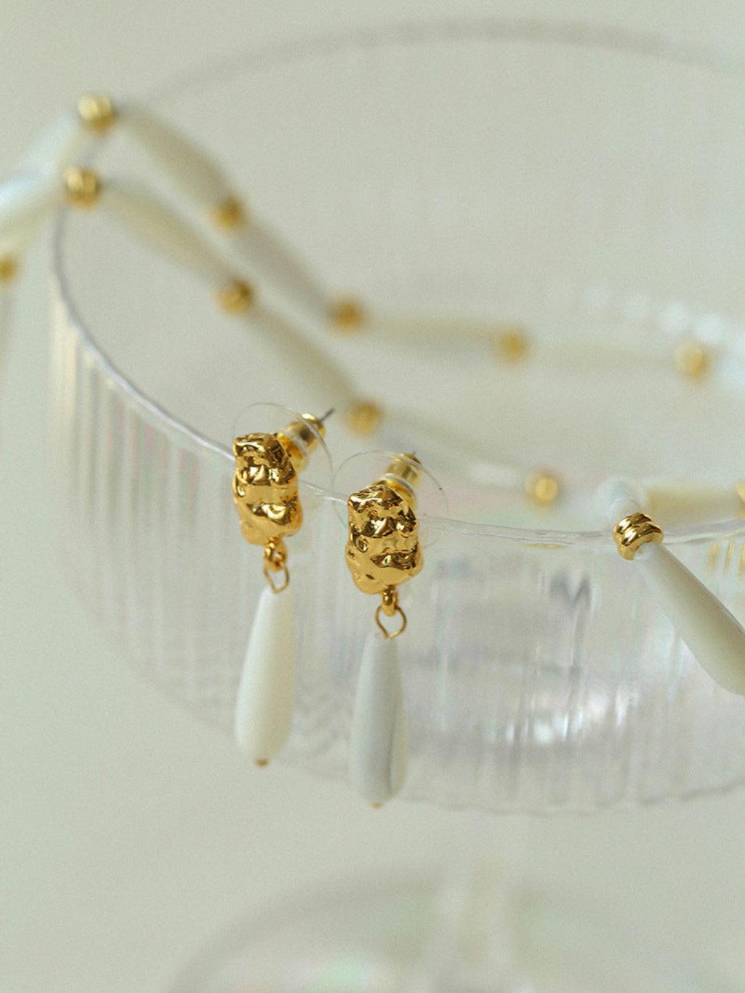 Handmade Drop White Mother of Pearl Earrings - Gembea Jewelry