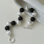 Ebony and Silver Ball Brushed Beaded Bracelet - Gembea Jewelry