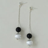 Ebony and Silver Ball Brushed Drop Earrings - Gembea Jewelry