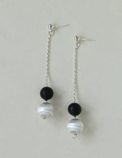 Ebony and Silver Ball Brushed Drop Earrings - Gembea Jewelry