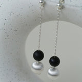 Ebony and Silver Ball Brushed Drop Earrings - Gembea Jewelry