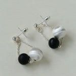 Ebony and Silver Ball Brushed Drop Earrings - Gembea Jewelry