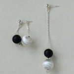 Ebony and Silver Ball Brushed Drop Earrings - Gembea Jewelry