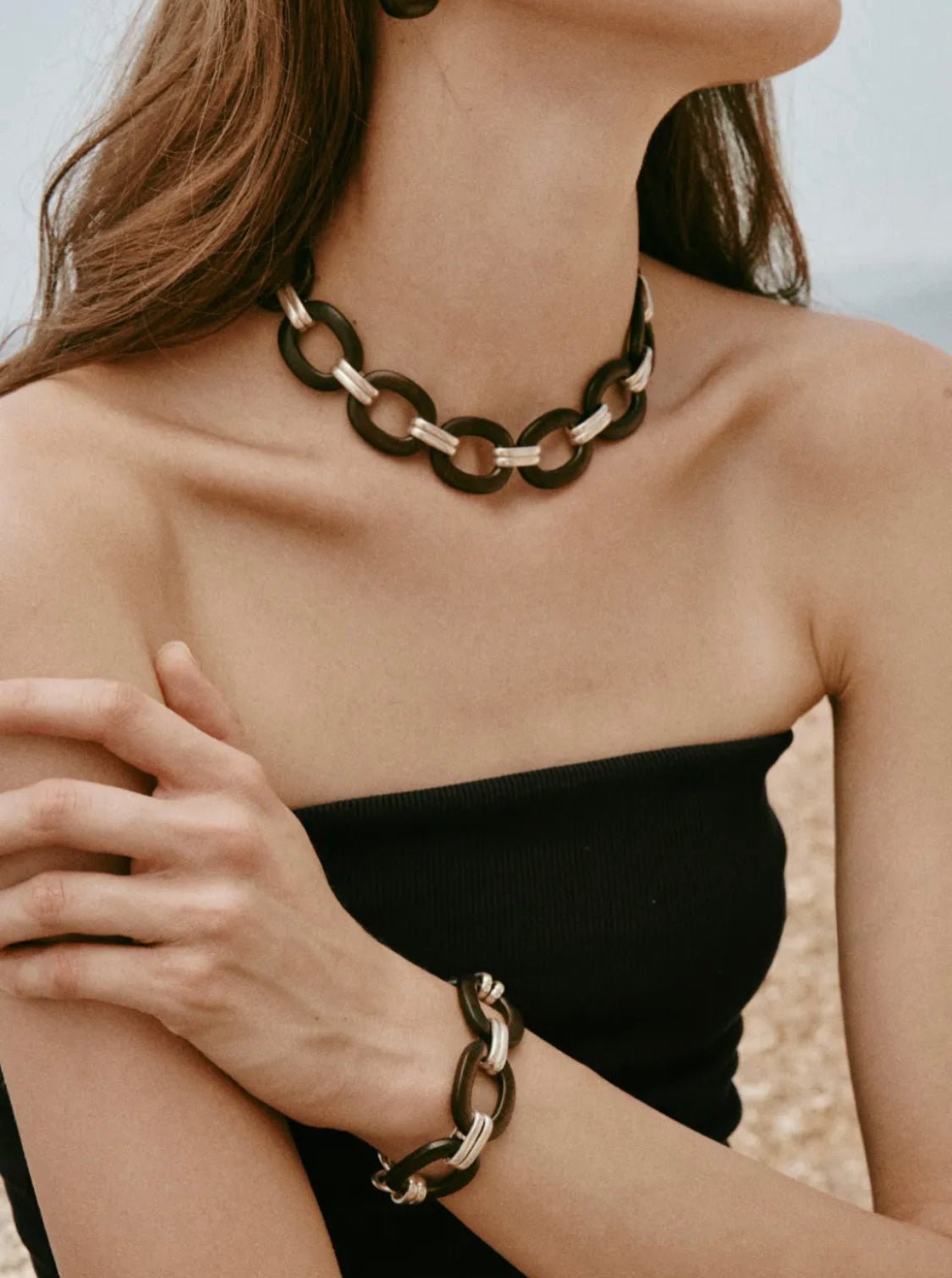 Ebony Wood Elliptic Necklace gembea jewelry