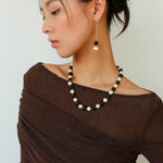 Ebony and Silver Ball Brushed Beaded Necklace - Gembea Jewelry