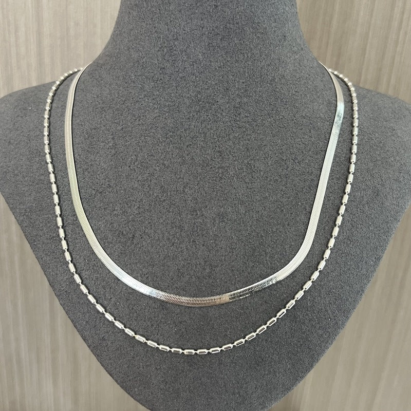 Effortless Layers Silver Double Chain Necklace GEMBEA jewelry