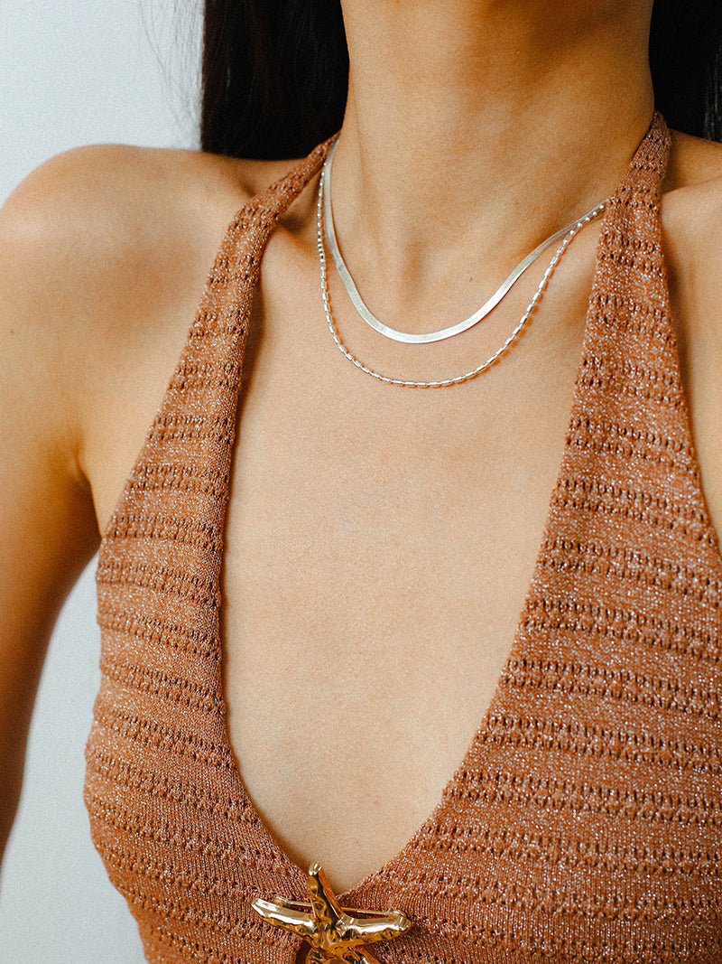 Effortless Layers Silver Double Chain Necklace GEMBEA jewelry