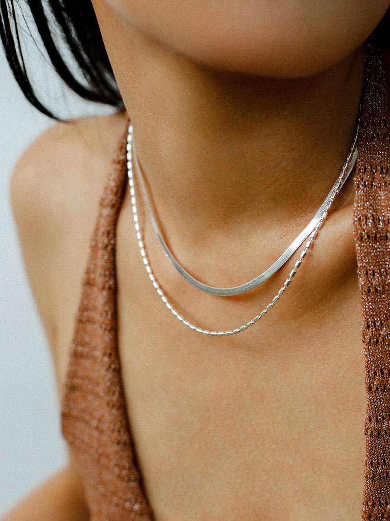 Effortless Layers Silver Double Chain Necklace GEMBEA jewelry