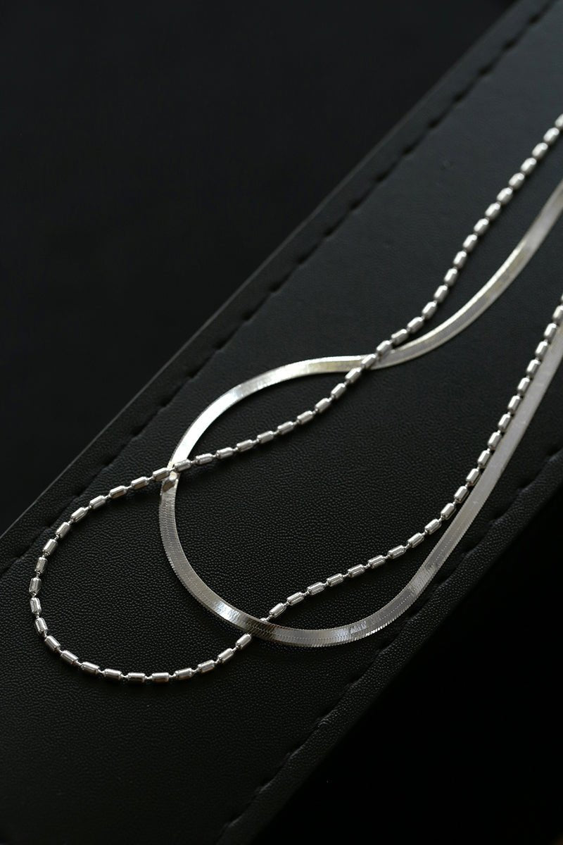 Effortless Layers Silver Double Chain Necklace GEMBEA jewelry