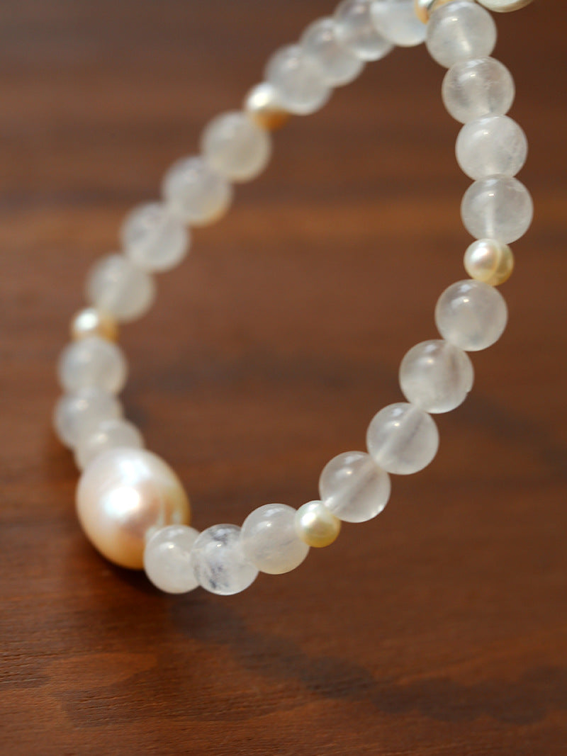 Elegant Pearl Moonstone Amethyst Bead Stretch Bracelet gembea jewelry