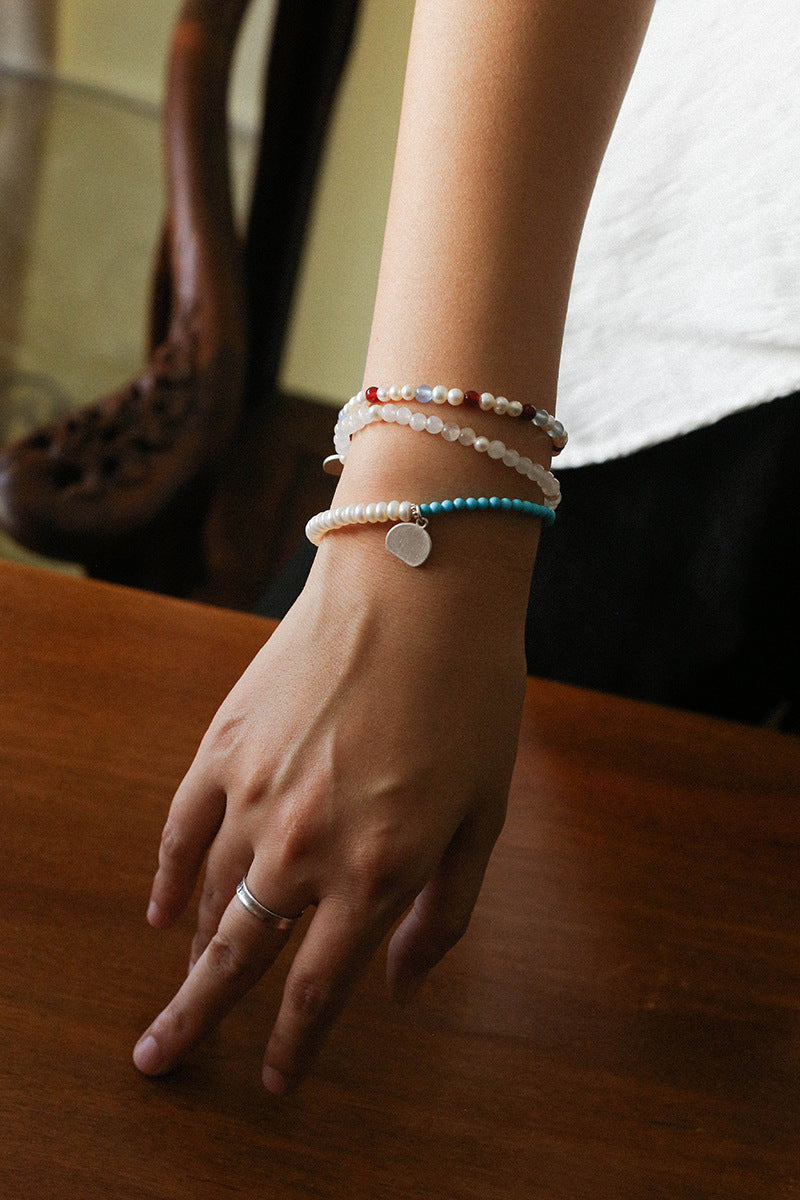 Elegant Pearl Moonstone Amethyst Bead Stretch Bracelet gembea jewelry