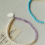 Elegant Pearl Moonstone Amethyst Bead Stretch Bracelet gembea jewelry