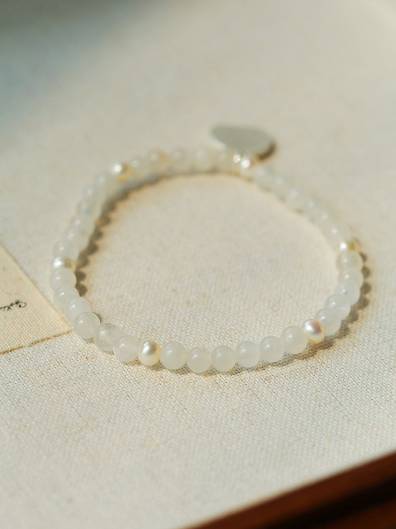 Elegant Pearl Moonstone Amethyst Bead Stretch Bracelet gembea jewelry