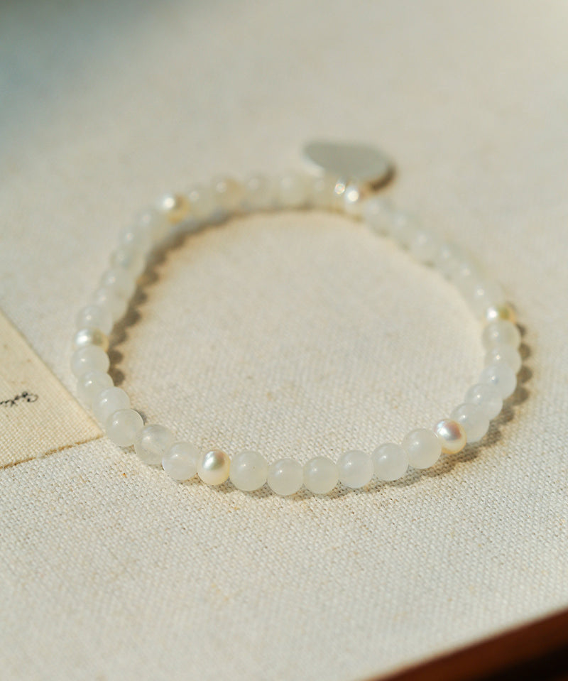 Elegant Pearl Moonstone Amethyst Bead Stretch Bracelet gembea jewelry
