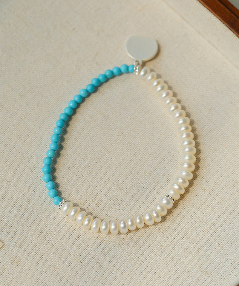 Elegant Pearl Moonstone Amethyst Bead Stretch Bracelet gembea jewelry