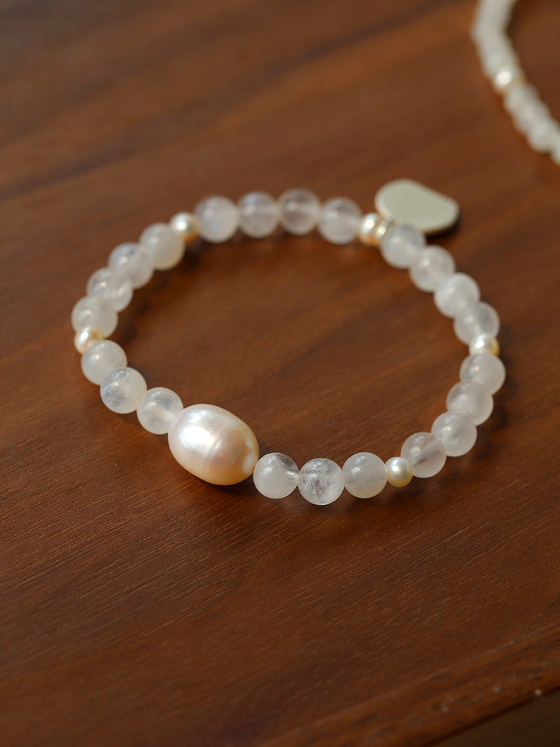 Elegant Pearl Moonstone Amethyst Bead Stretch Bracelet gembea jewelry