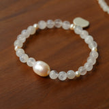 Elegant Pearl Moonstone Amethyst Bead Stretch Bracelet gembea jewelry