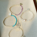 Elegant Pearl Moonstone Amethyst Bead Stretch Bracelet gembea jewelry